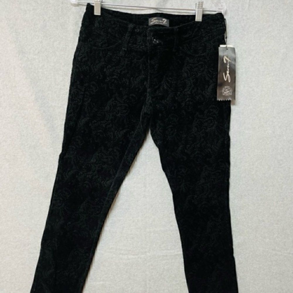 Seven7 Black Velvet Parsley Lace Skinny Jeans Size 8 New with Tags New with tags